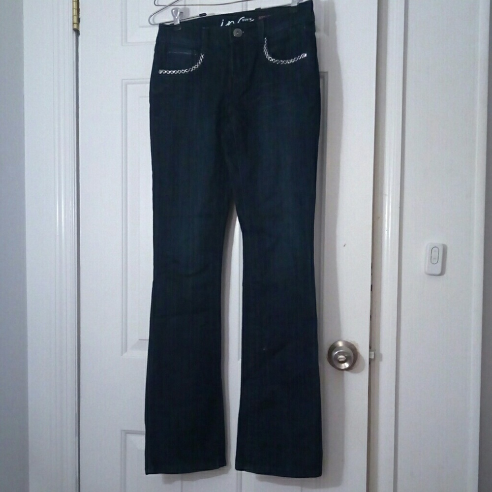 Inc denim size 2 boot leg jeans silver embroidery